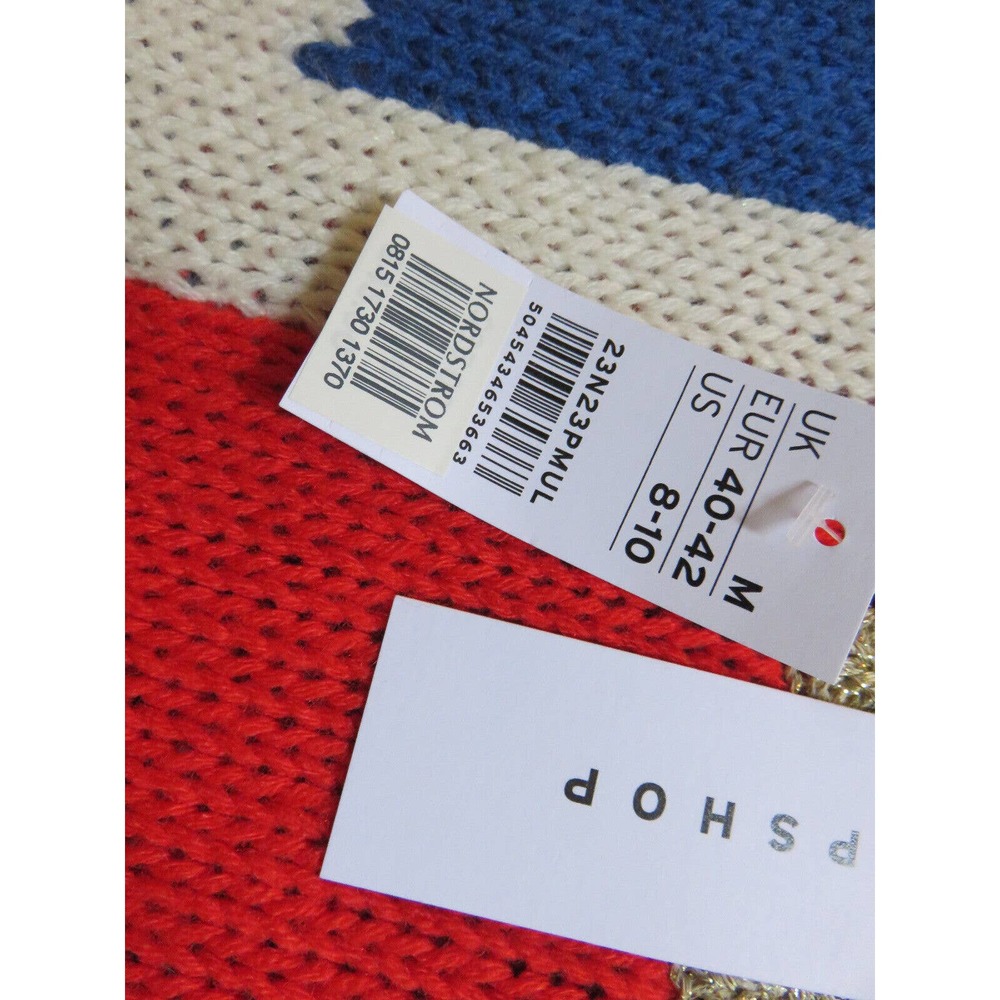 Topshop Union Jack Flag Sweater Gold Metallic Trim Red White Blue Size M NEW - Picture 5 of 15
